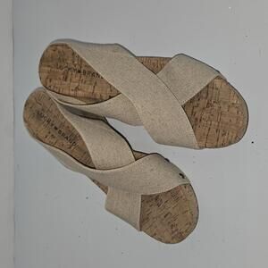 Lucky Brand Mykayla Cork Wedge Sandals X Strap Beige Tan Platform Size 9.5M